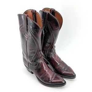 Lucchese Cowboy Boots Burgundy Leather Western Boots Men's Size 7.5 D